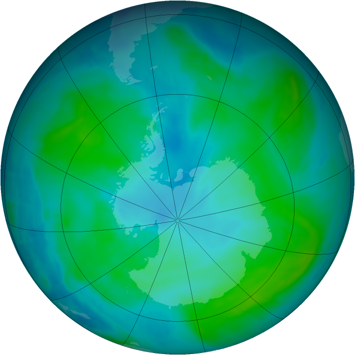 Antarctic ozone map for 29 January 2015